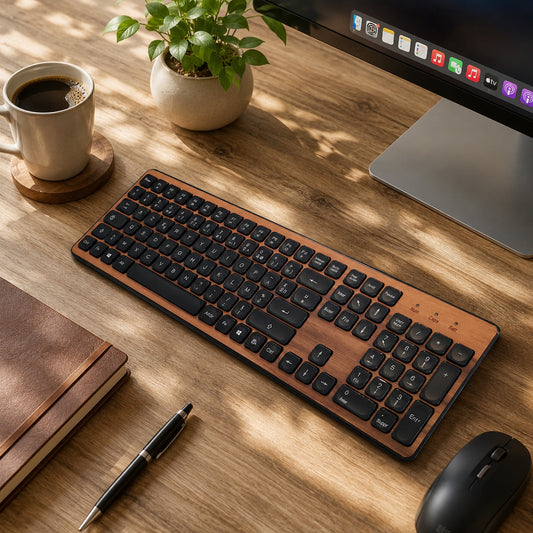 Clavier sans fil GREEN_E placage Bois façonné en France, essence noyer naturel