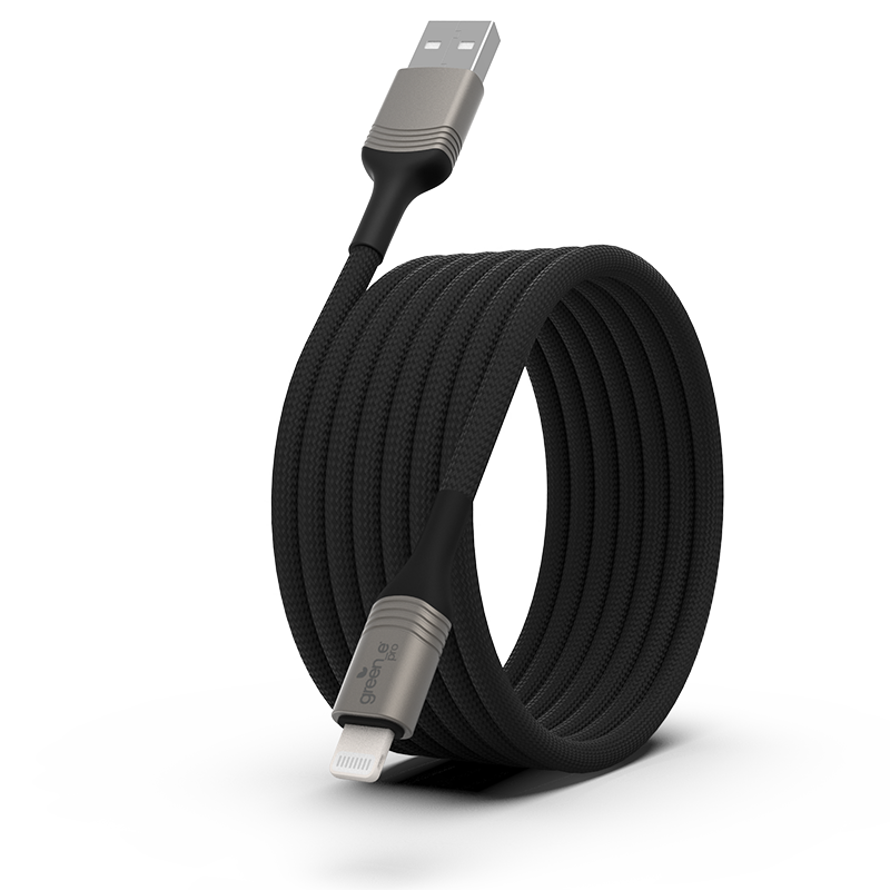 Câble tressé écoconçu GREEN-E résistant Lightning vers USB, 1,20m, Noir