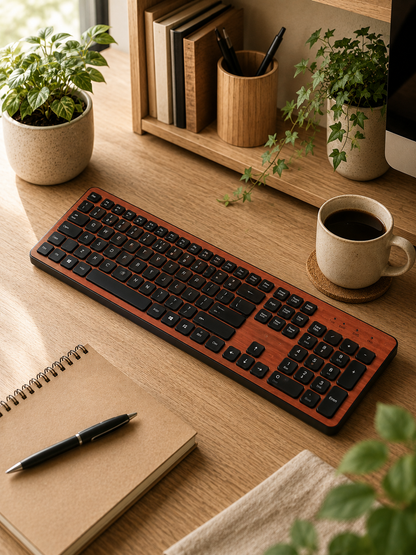 Clavier sans fil GREEN-E avec placage Noyer naturel