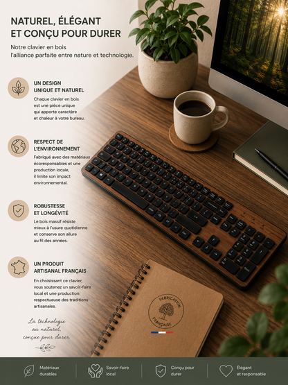 Clavier sans fil GREEN-E avec placage Noyer naturel