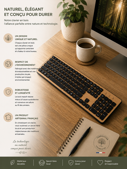 Clavier sans fil GREEN-E avec placage Hêtre naturel