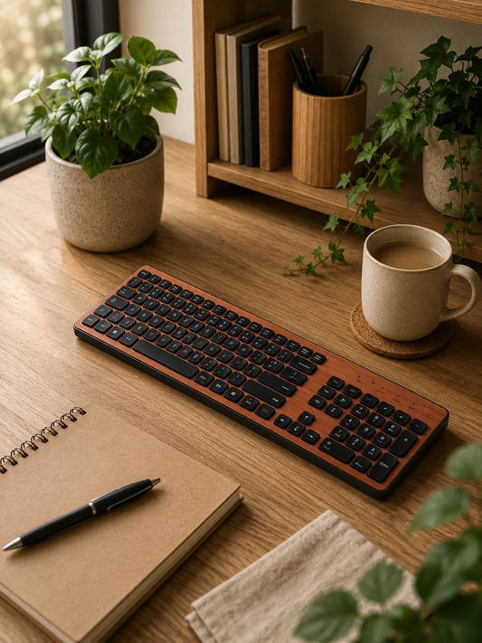 Clavier sans fil GREEN_E placage Bois façonné en France, essence merisier naturel