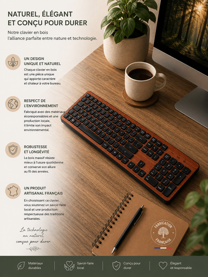 Clavier sans fil GREEN-E avec placage Merisier naturel