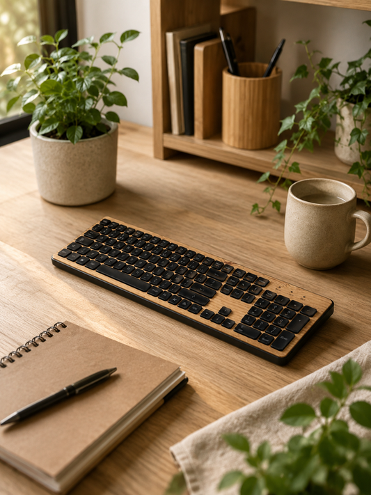 Clavier sans fil GREEN_E placage Bois façonné en France, frêne naturel