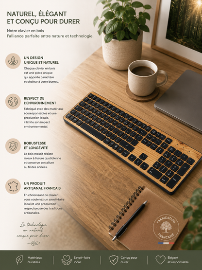 Clavier sans fil GREEN-E avec placage Frêne naturel