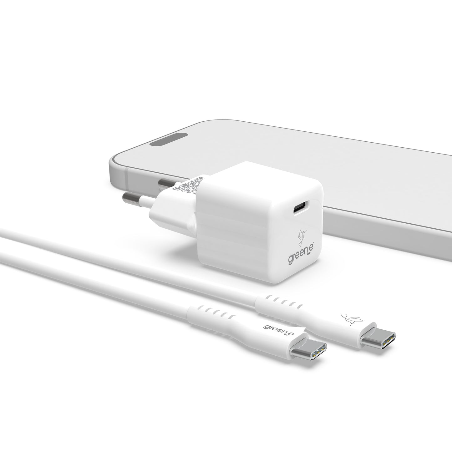 Kit de charge Universel USB-C 20W 1 USB-C GREEN-E France - Certifié Origine France Garantie, câble USB-C vers USB-C fabriqué en France 1,20m Blanc