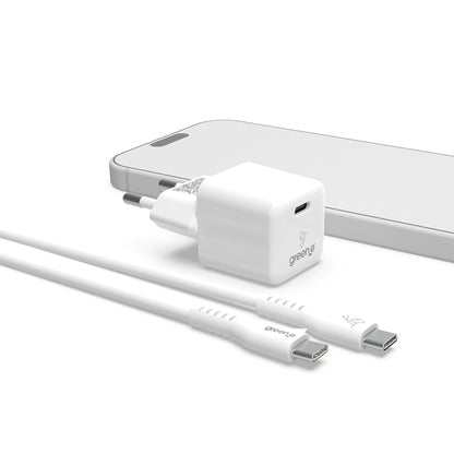 Kit de charge Universel USB-C 20W 1 USB-C GREEN-E France - Certifié Origine France Garantie, câble USB-C vers USB-C fabriqué en France 1,20m Blanc