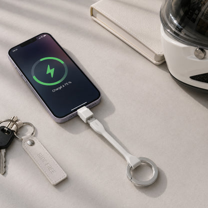 Porte clé câble green-e éco-conçu USB-A vers Lightning, 15 cm, Blanc