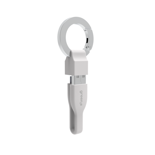 Porte clé câble green-e éco-conçu USB-A vers Lightning, 15 cm, Blanc