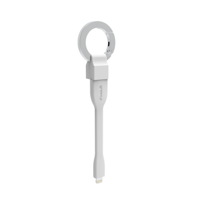 Porte clé câble green-e éco-conçu USB-A vers Lightning, 15 cm, Blanc