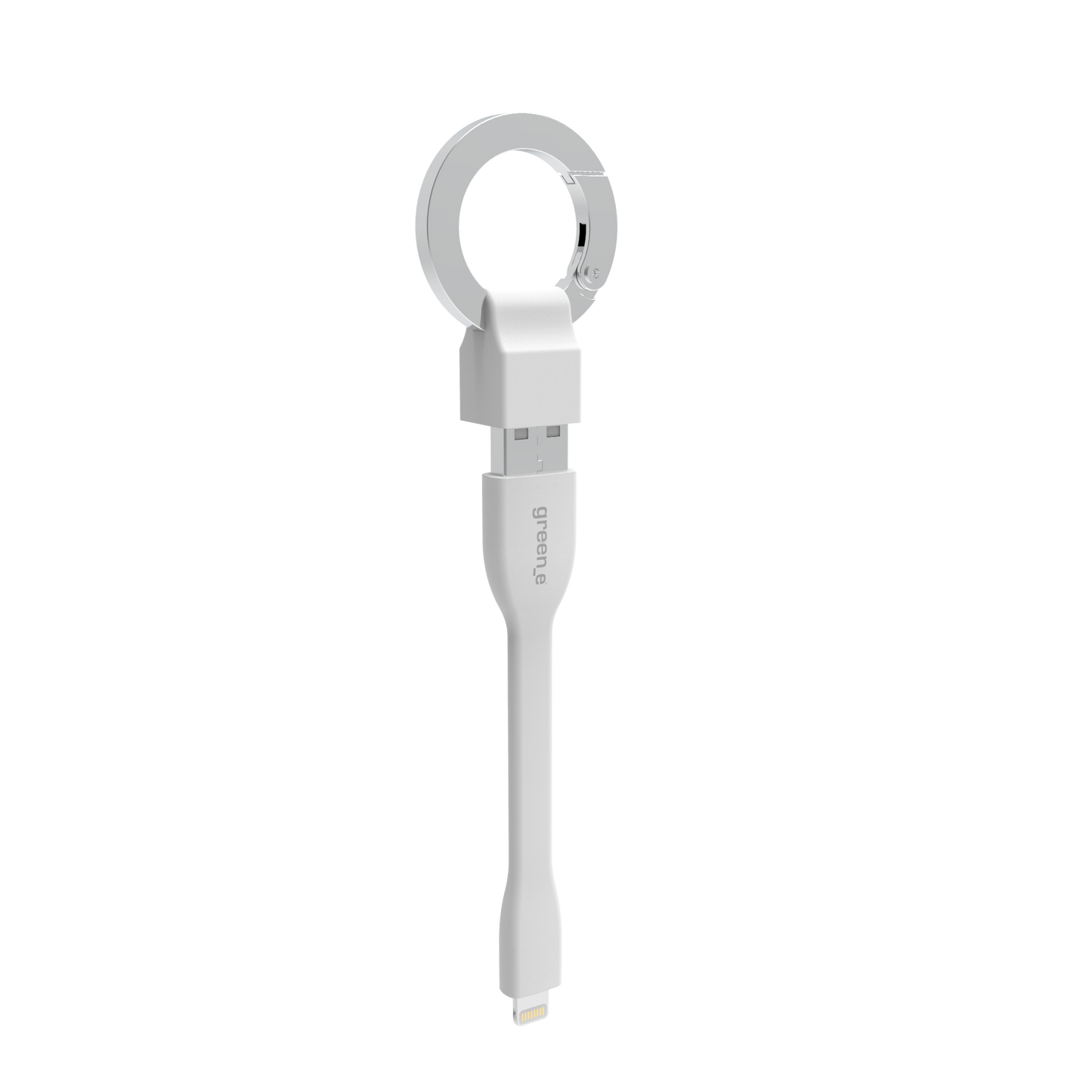 Porte clé câble green-e éco-conçu USB-A vers Lightning, 15 cm, Blanc