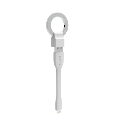 Porte clé câble green-e éco-conçu USB-A vers Lightning, 15 cm, Blanc