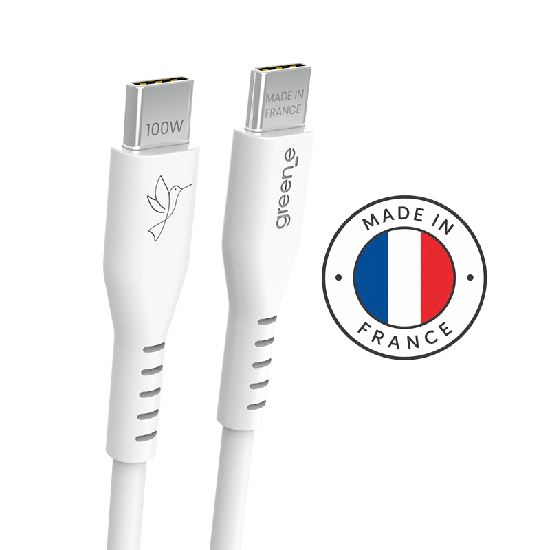 Câble GREEN_E USB-C 100W Fabriqué en France, 1,50 m, Blanc