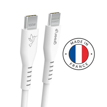 Câble GREEN_E USB-C 100W Fabriqué en France, 1,50 m, Blanc
