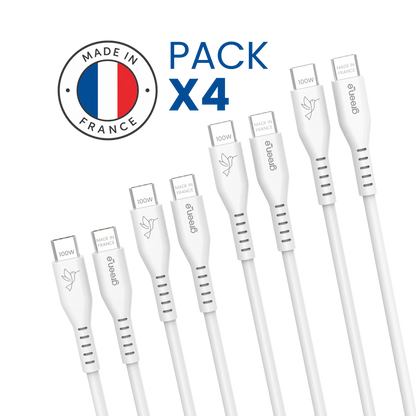 Pack Business 4 Câbles GREEN_E USB-C 100W Fabriqué en France, 1,50 m, Blanc