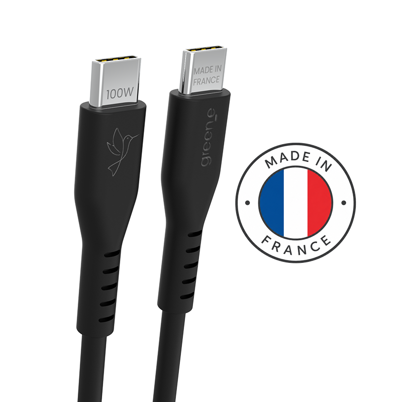 Câble GREEN_E USB-C 100W Fabriqué en France, 3,0 m, Noir Légende