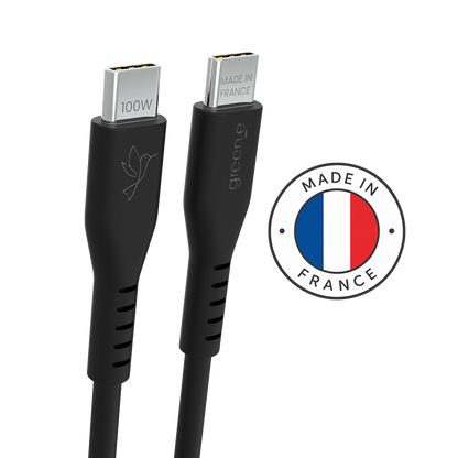 Câble GREEN_E USB-C 100W Fabriqué en France, 3,0 m, Noir Légende