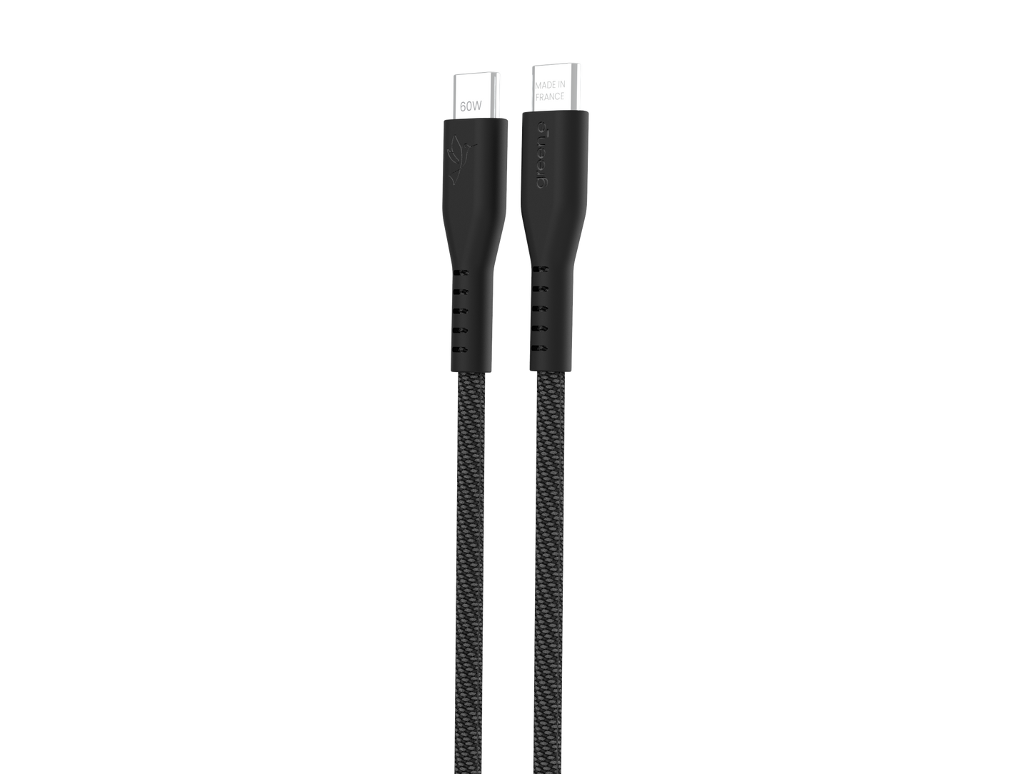 Câble tressé GREEN_E USB-C 60W Fabriqué en France, 1,50 m, Noir légende