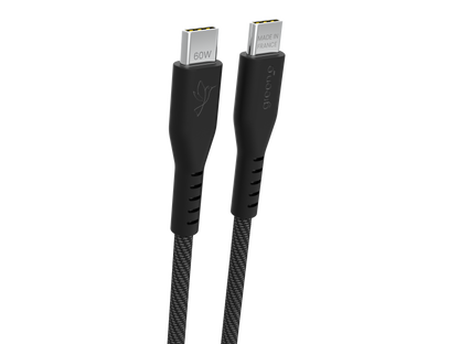 Câble tressé GREEN_E USB-C 60W Fabriqué en France, 1,50 m, Noir légende