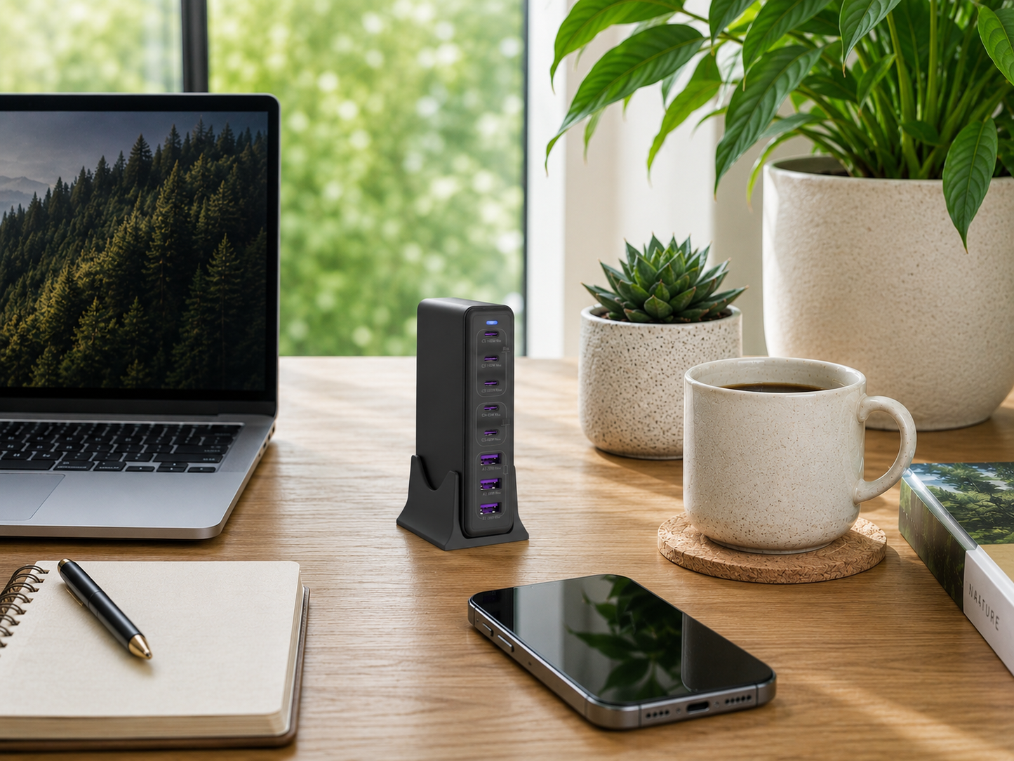 Station de charge 8 ports de bureau NEOPOWER 140W, Noir légende