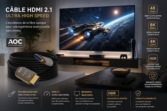 Câble GREEN_E PRO HDMI 2.1 AOC Ultra High Speed HDR 7,50 m, Noir