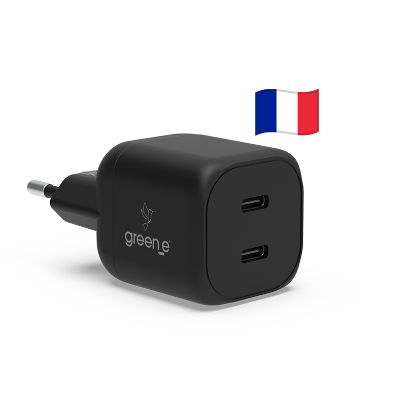 Chargeur Universel USB-C 25W 2 USB-C GREEN-E France - Certifié Origine France Garantie - Blanc (Copie)