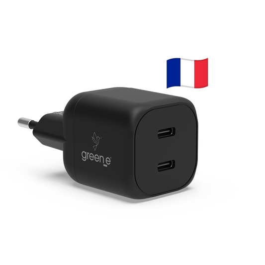 Chargeur Universel USB-C 25W 2 USB-C GREEN-E France - Certifié Origine France Garantie - Blanc (Copie)