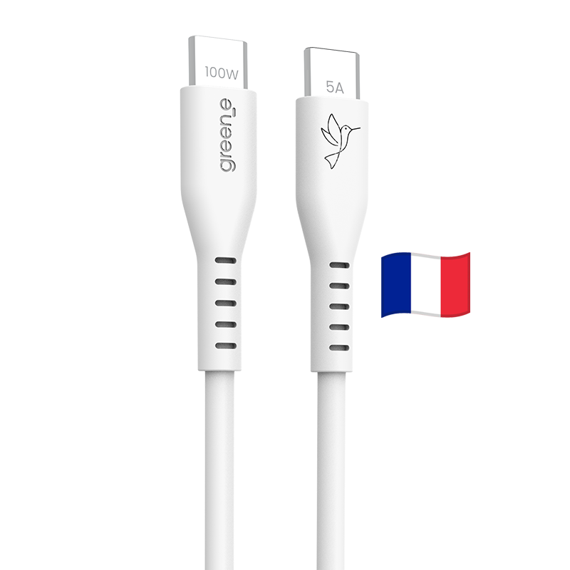 Câble USB-C 100W Fabriqué en France, 1,50 m, Blanc