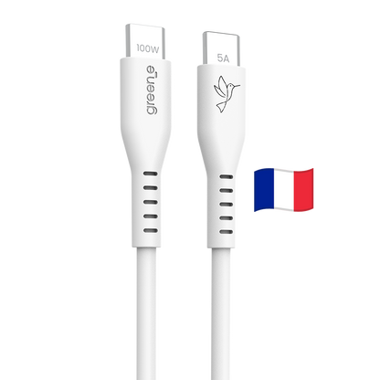 Câble USB-C 100W Fabriqué en France, 1,50 m, Blanc