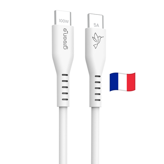 Câble USB-C 100W Fabriqué en France, 1,50 m, Blanc