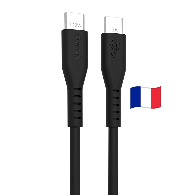Câble USB-C 100W Fabriqué en France, 3,0 m, Noir