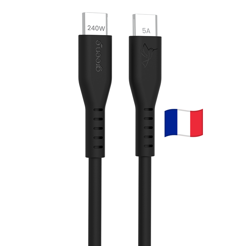 Câble USB-C 240W Fabriqué en France, 2,0 m, Noir