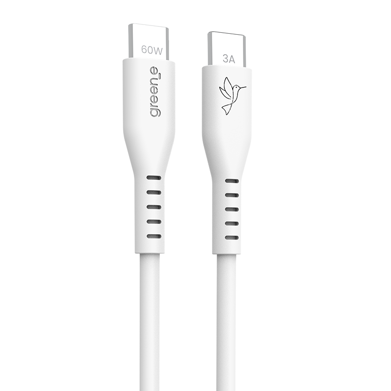 Câbles GREEN_E USB-C 60W Fabriqué en France, 1,20 m, Blanc