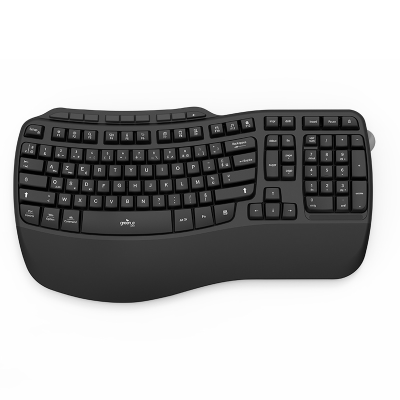 Clavier sans fil Ergo Bluetooth, 2,4Ghz + Adaptateur USB-A Office, Noir Légende