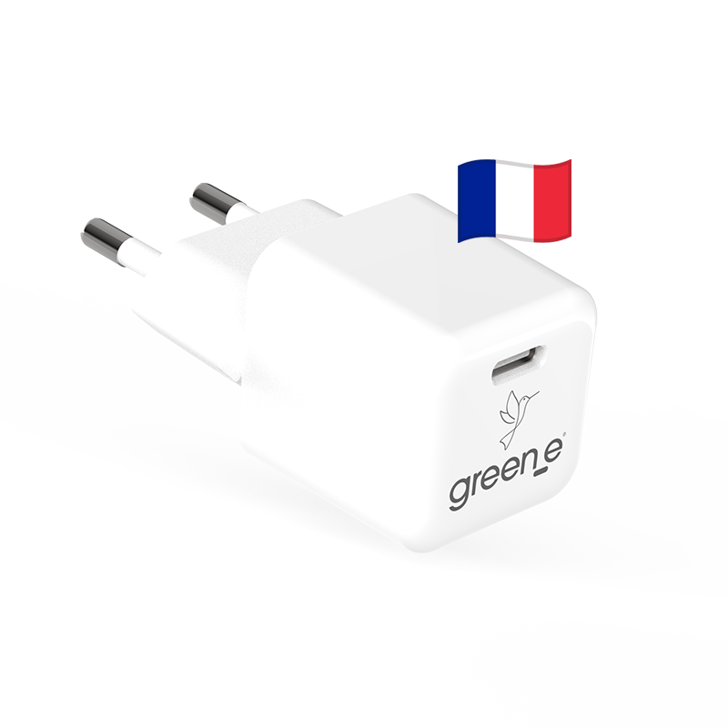 Chargeur Universel USB-C 30W GREEN-E France, Certifié Origine France Garantie, Blanc