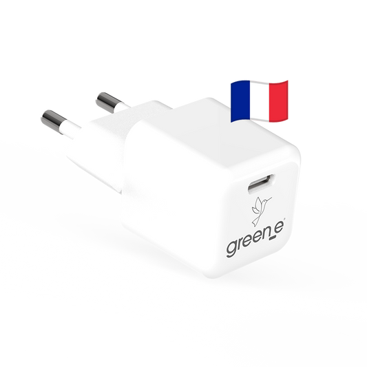 Chargeur Universel USB-C 20W GREEN-E France - Certifié Origine France Garantie - Blanc