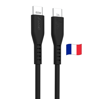 Câble USB-C 60W Fabriqué en France, 2,50 m, Noir