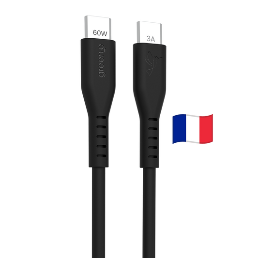 Câble USB-C 60W Fabriqué en France, 2,50 m, Noir