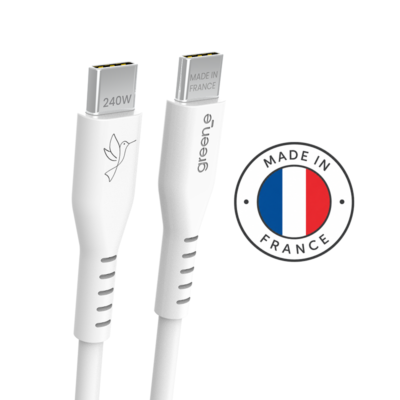 Câble GREEN-E USB-C 240W Fabriqué en France, 1,0 m, Blanc