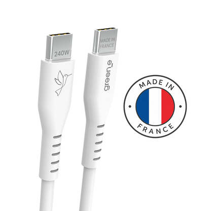 Câble GREEN-E USB-C 240W Fabriqué en France, 1,0 m, Blanc