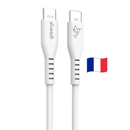 Câble USB-C 60W Fabriqué en France, 1,20 m, Blanc