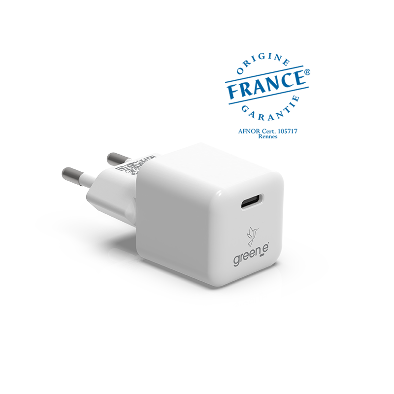 Chargeur Universel USB-C 30W GREEN-E France, Certifié Origine France Garantie, Blanc